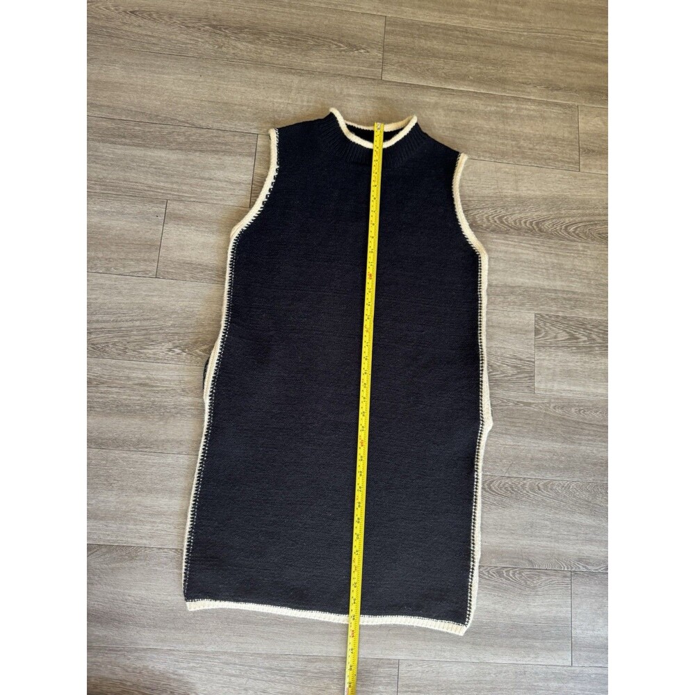 NWT Tank Sweater Knit Midi Black Cream Stretch Dress Sz S Pockets Mockneck - Picture 10 of 16